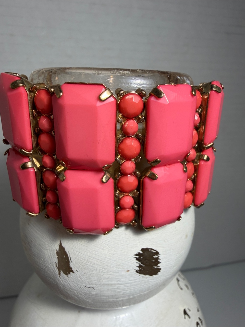 Bold Coral Pink Statement Stretch Bracelet